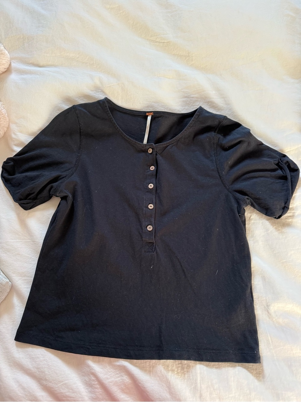 Free people Black Button-Front Short Sleeve Top